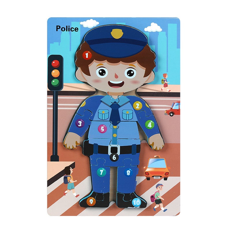 Wooden Animal Traffic Cognitive Cartoon Three-Dimensional Puzzle Toy Early Education Educational Children'S Big Block Matching Toy - Image 1